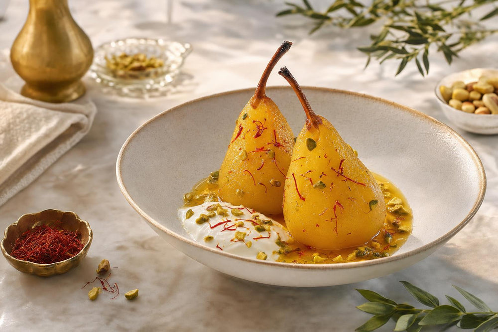 MARAL saffron —Saffron Pears with Pistachio and Yogurt